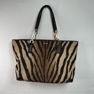 Coach  G1369-26881 Zebra Print Striped Madison East West Tote Purse Bag Brown